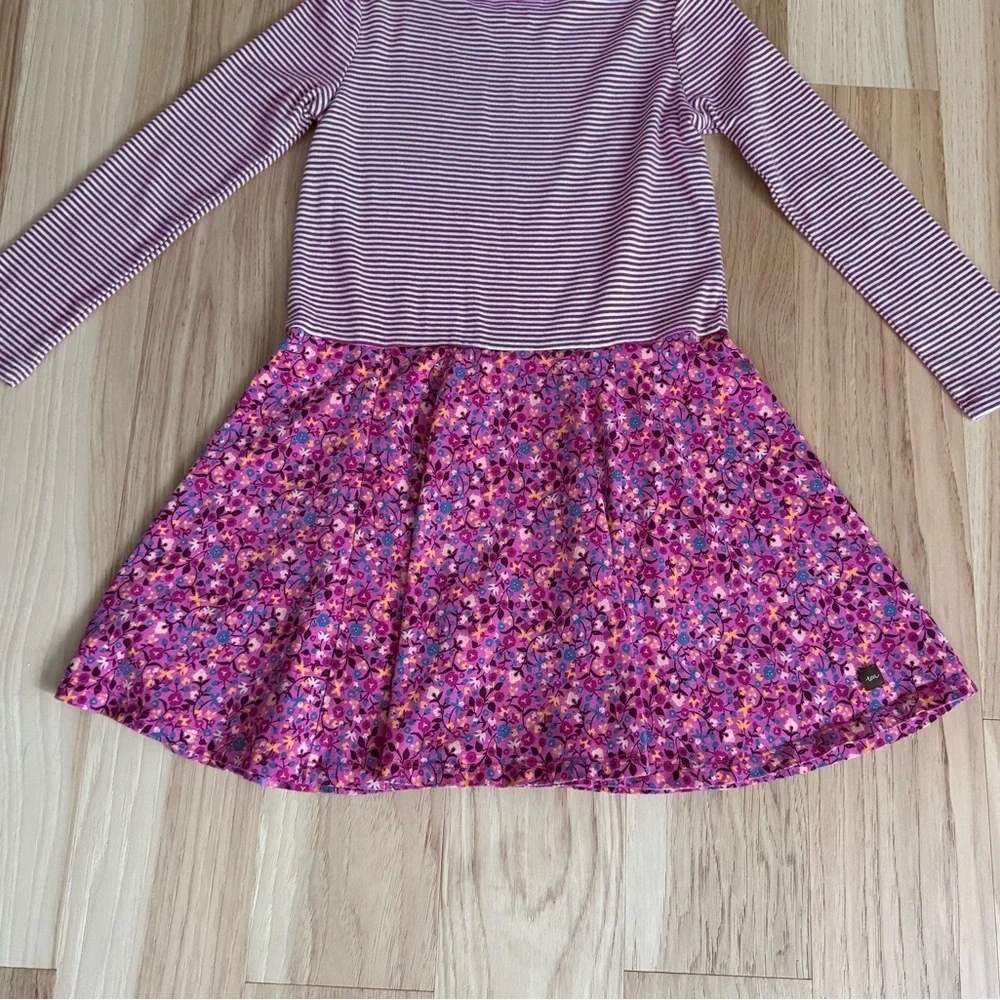 Tea Collection Striped Long Sleeve Dress with Floral Skirt size 10